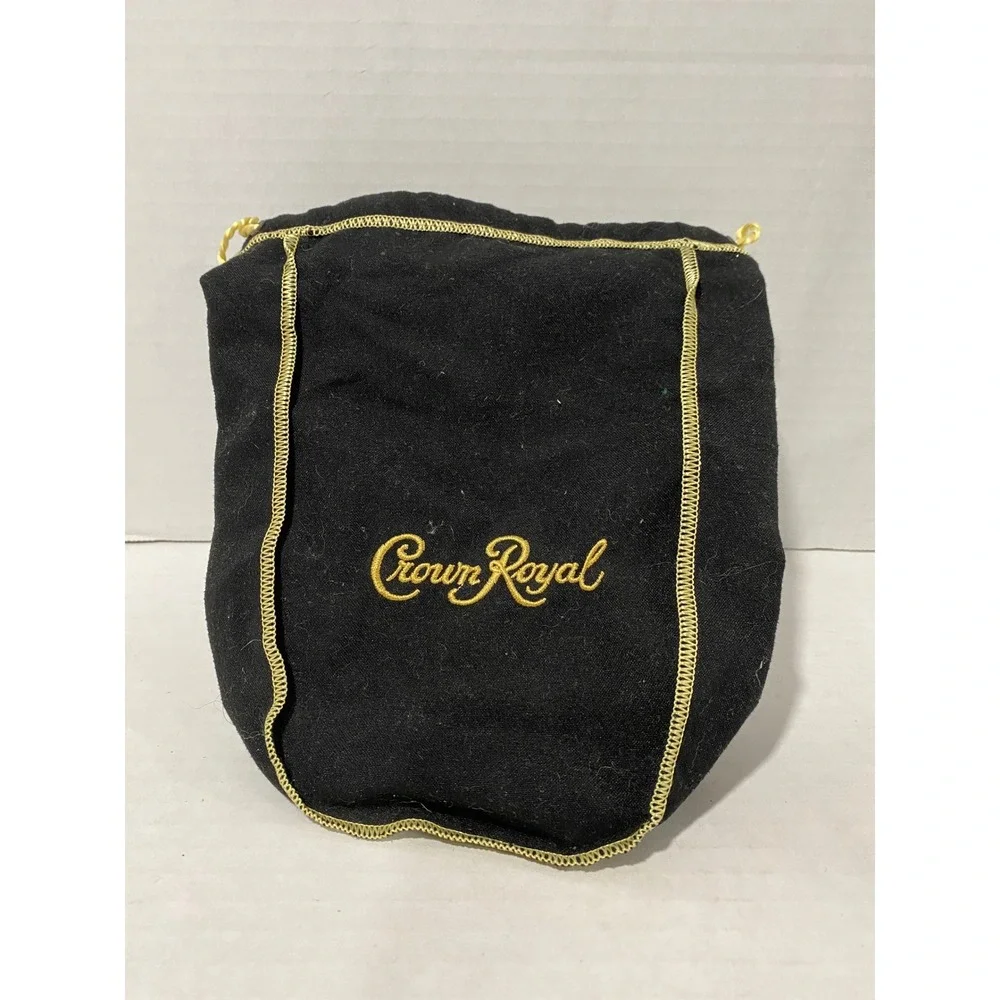 Crown Royal Drawstring Bag Black Gold Embroidery Felt Pouch